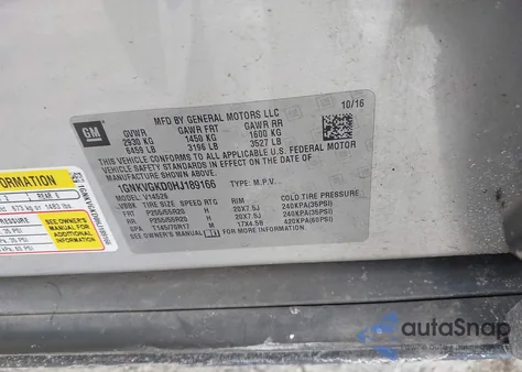 2017 Chevrolet Traverse 1Lt z USA, uszkodzony, nr VIN 1GNKVGKD0HJ189166